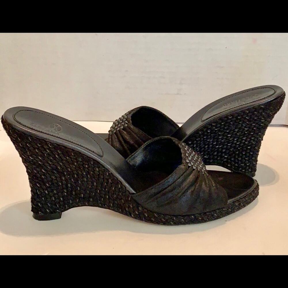 COLE HAAN Black MULE WEDGE Beaded Pretty 9.5B
